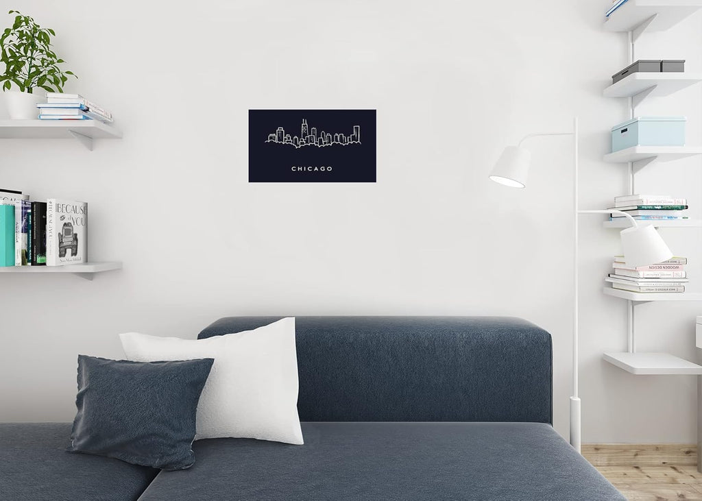 Chicago City Skyline Pencil Sketch Cool Wall Art Print Poster 18X12