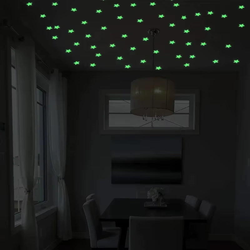 100Pcs Luminous Stickers Stars Wall Stickers Bedroom Luminous Stickers Fluorescent Three-Dimensional Wall Stickers