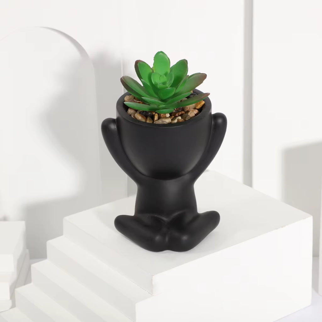 Artificial Aloe Potted Plant Black Miniature Character Pot Fake Potted Plant Wholesale PE Material Home Decoration