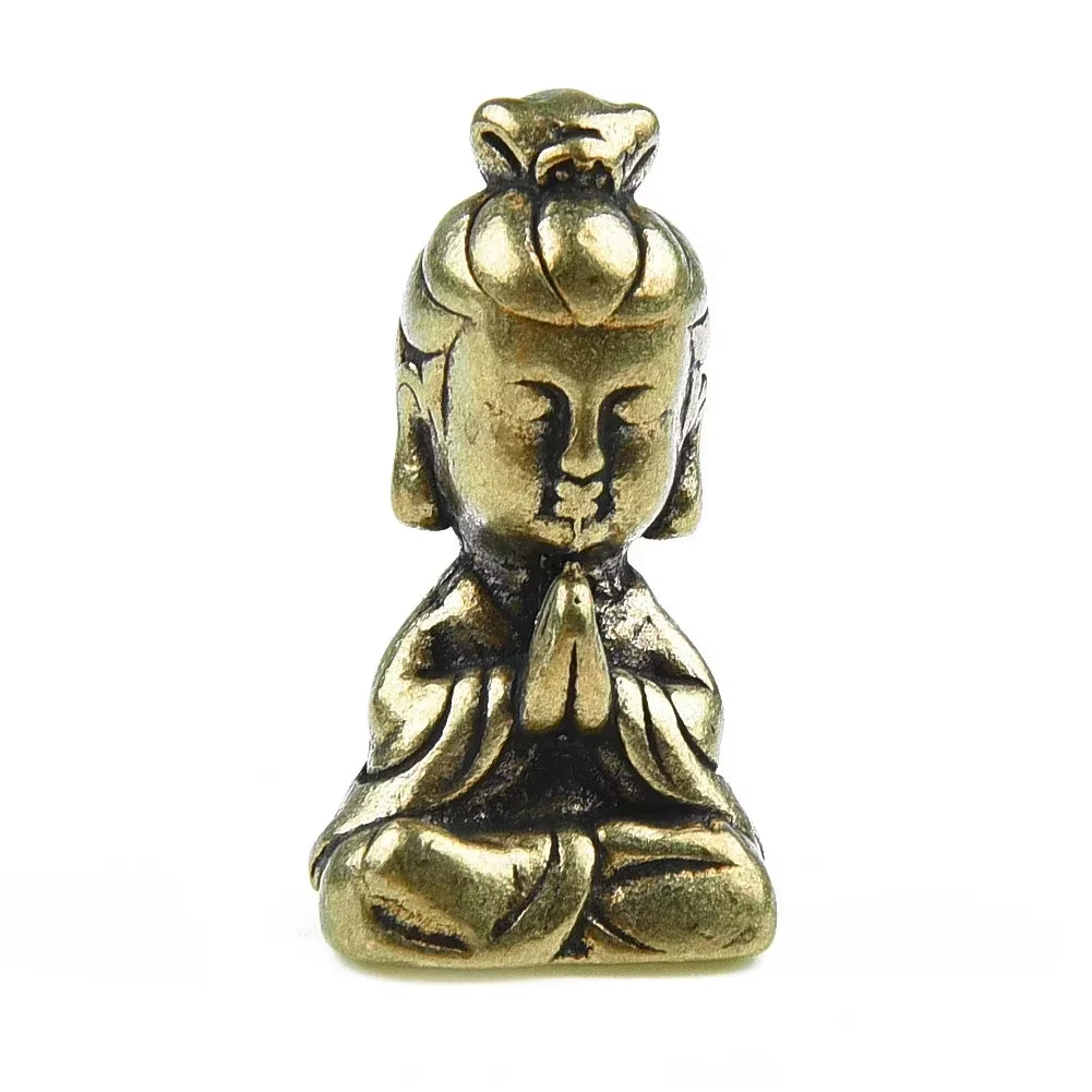 Solid Brass Guanyin Buddha Figurine 37X21X17Mm Home Office Desk Ornaments Decoration Mini Statue Ornaments Household Decoration